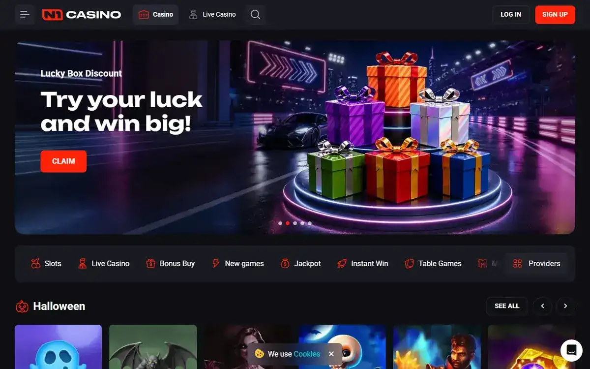 Startsidan hos N1 Casino, skärmbild 2026-10-18